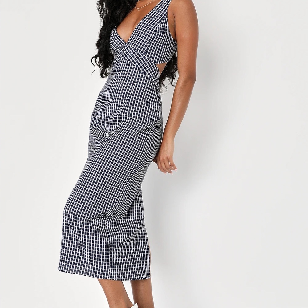 New , tags  Lulu dress navy blue gingham